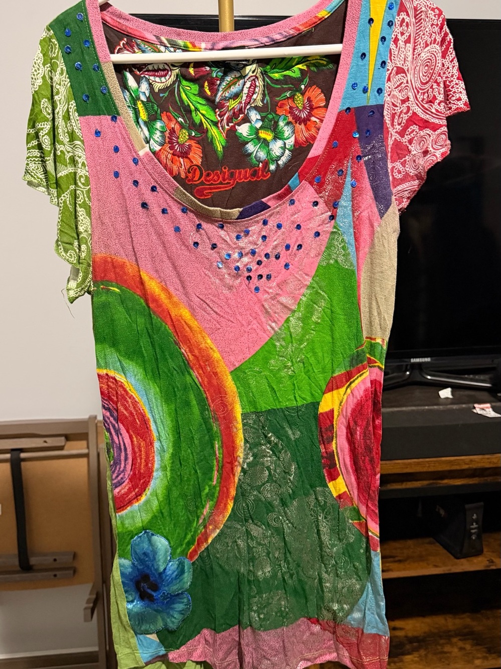 Desigual Women's Multicolor Scoop Neck Patchwork Top